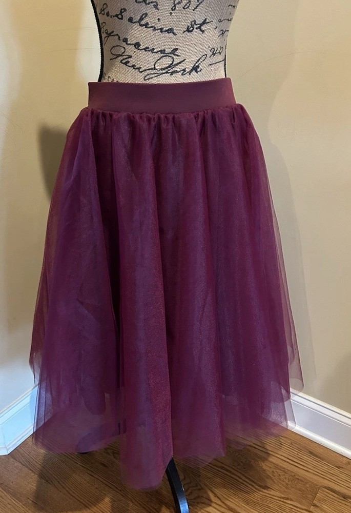 Windsor Purple Tulle Fairy Core Knee Length A Line Midi Skirt Large Burgundy