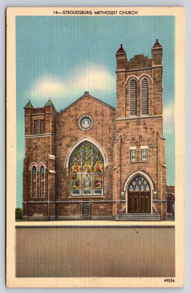 Stroudsburg Pennsylvania~Methodist Church~Tower~Gothic Revival~Linen Postcard