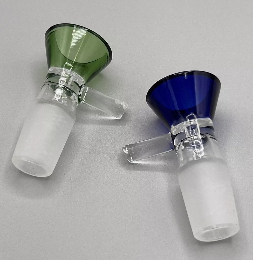 Thick 18mm Male Glass Bong Bowl Slide for Water Pipe Hookah in Green Blue - 2pc