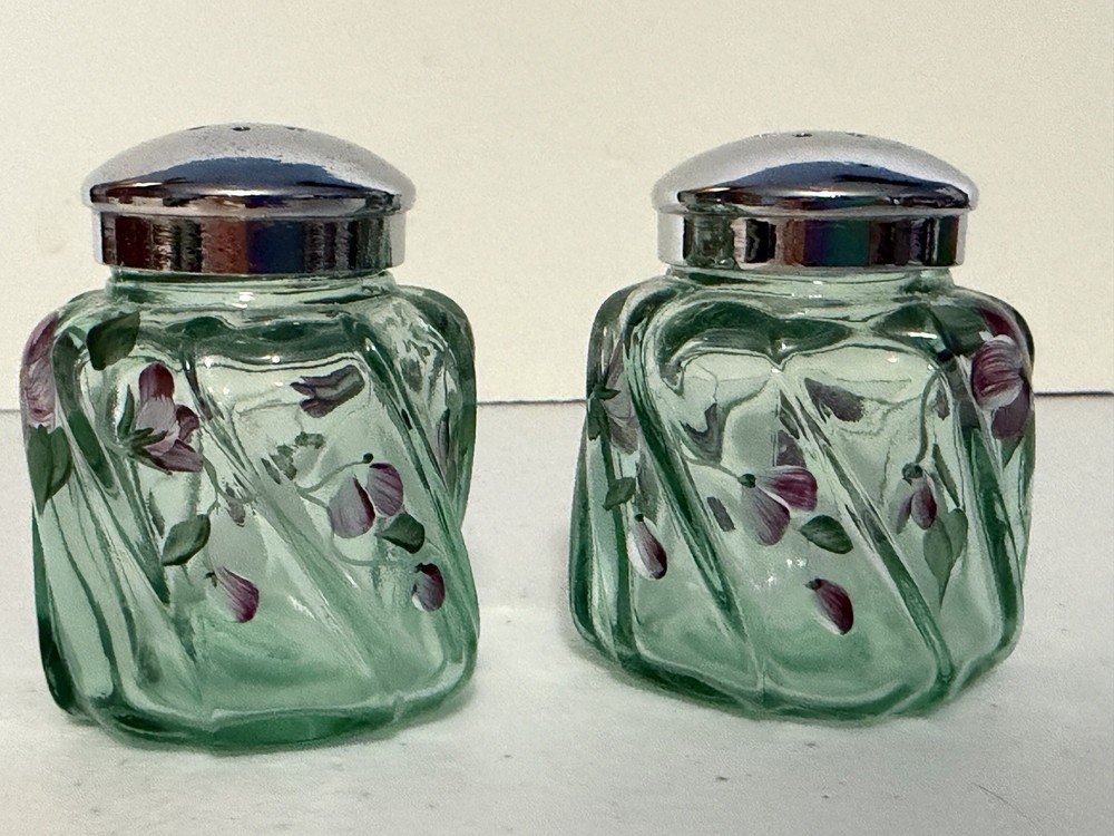 Beautiful Fenton Hand Painted Glass Salt & Pepper Shakers
