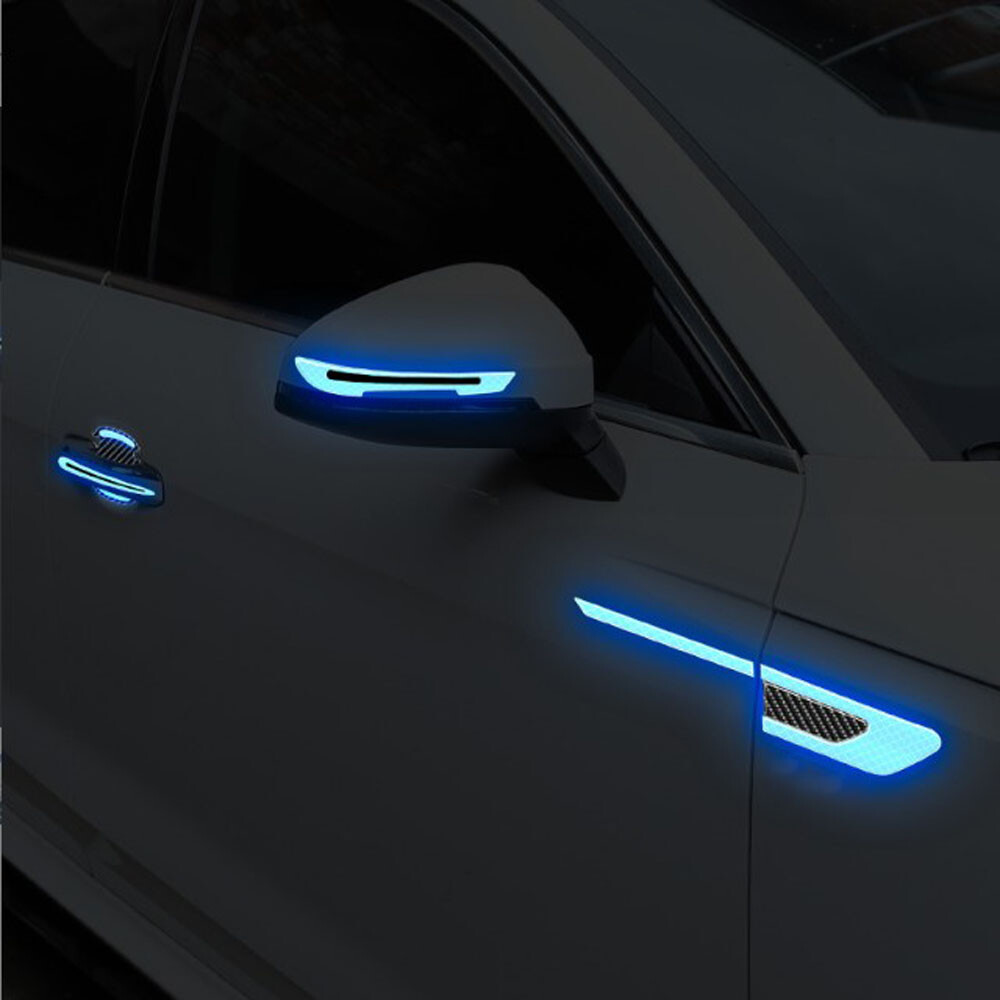 12PCS Reflective Stickers Carbon Fiber Car Exterior Warning Decal Pad Kit Blue