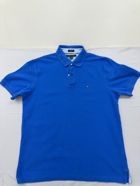 Tommy Hilfiger Mens L Royal Blue Cotton Pique Polo Short Sleeve Custom Fit