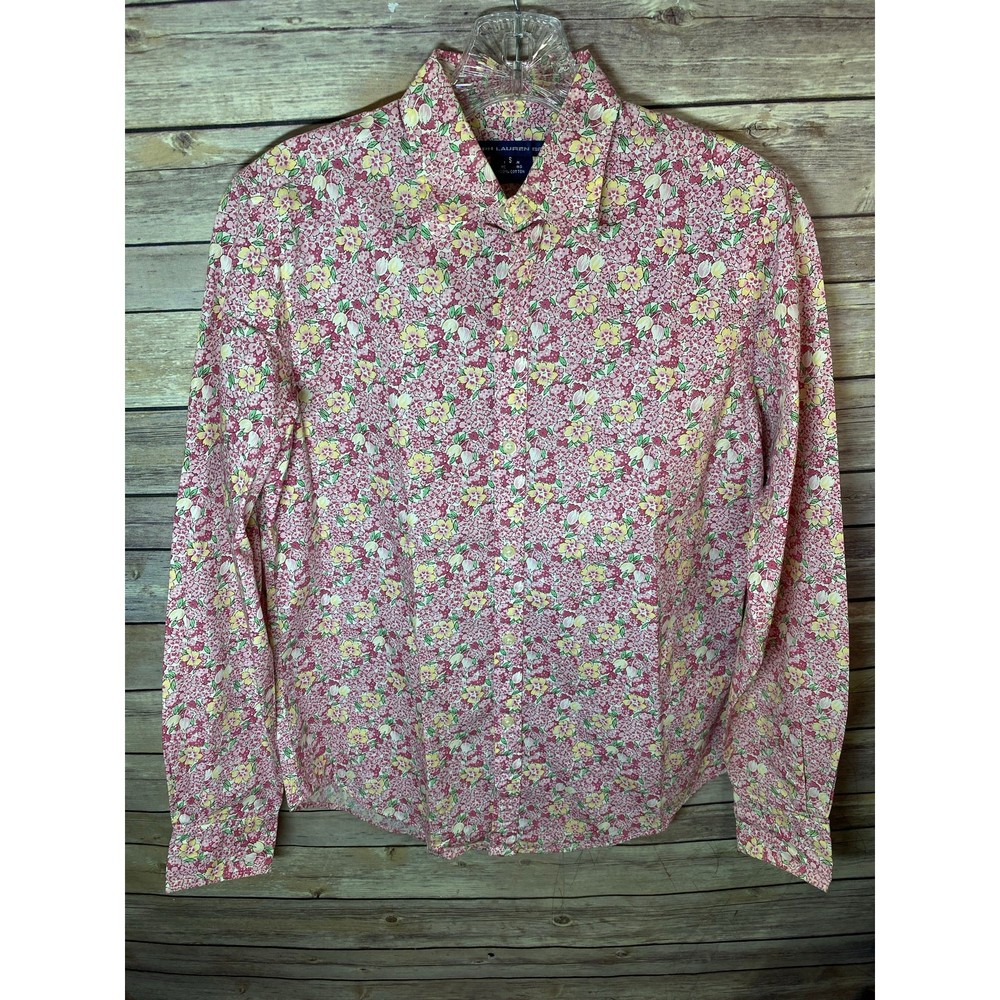 Polo Ralph Lauren Women’s Shirt Small Floral AOP Pink Long Sleeve Button Up
