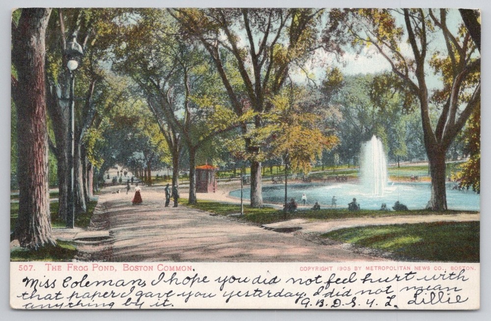 1905 The Frog Pond Boston Common MA Vintage Postcard Metropolitan News Co
