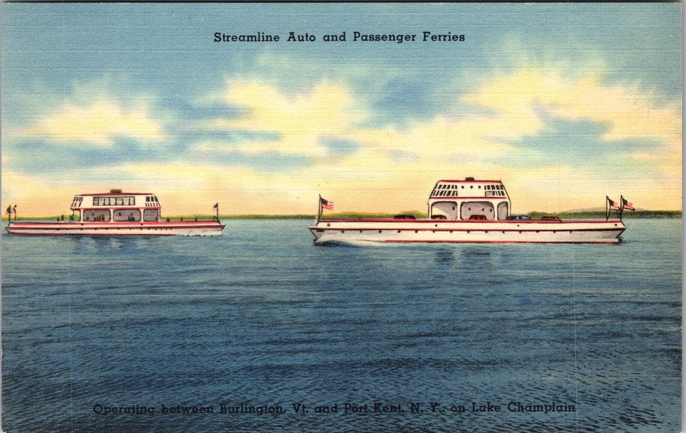 Streamline Auto Passenger Ferry Ships, Transportation, Vintage Postcard
