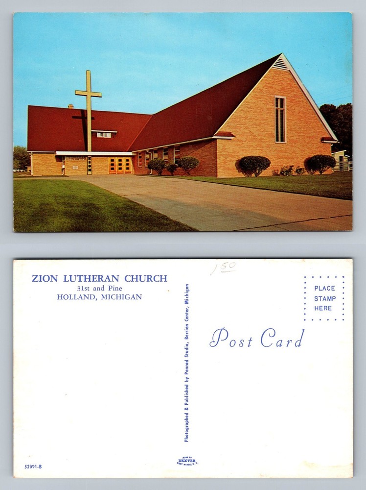 Holland, MI-Michigan, Zion Lutheran Church Red Roof Card Vintage Postcard