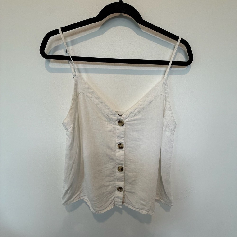 Abercrombie & Fitch White Linen Blend Button-Front Crop Tank Top Size M