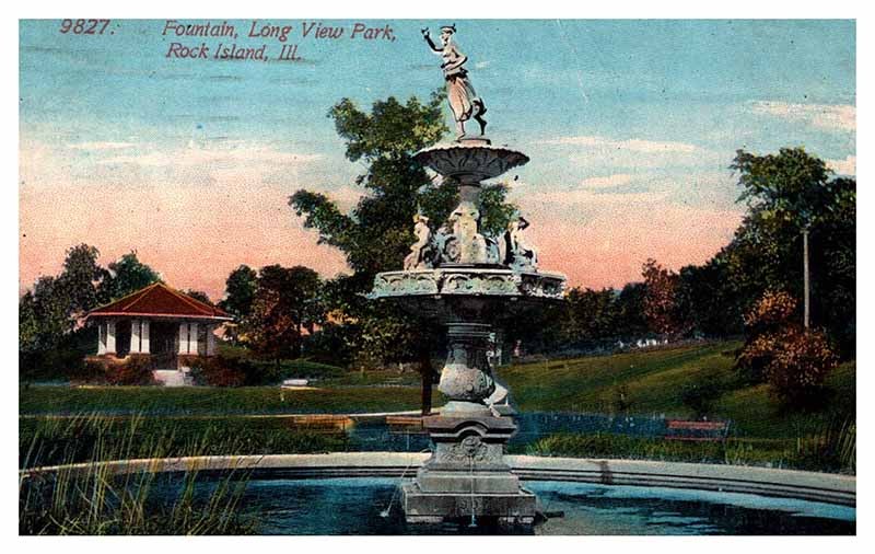 Postcard FOUNTAIN SCENE Rock Island Illinois IL m/09 AP7061