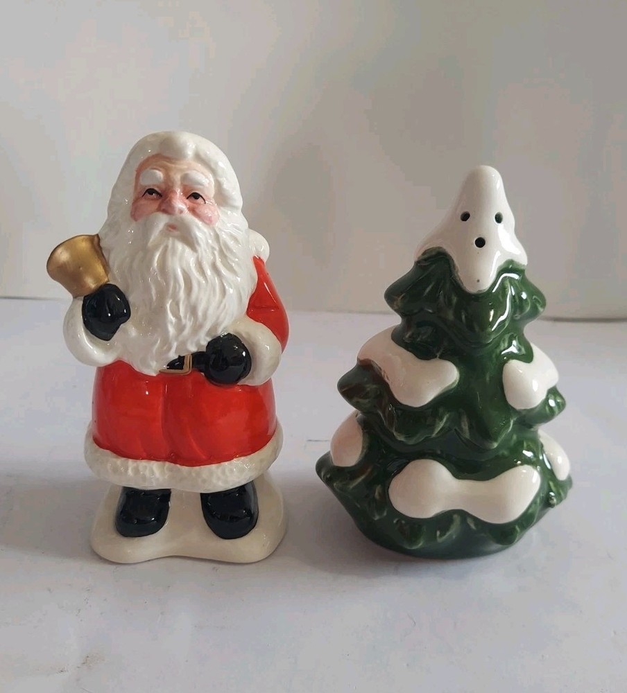 Vintage Santa Christmas Tree Ceramic Salt and Pepper Shakers