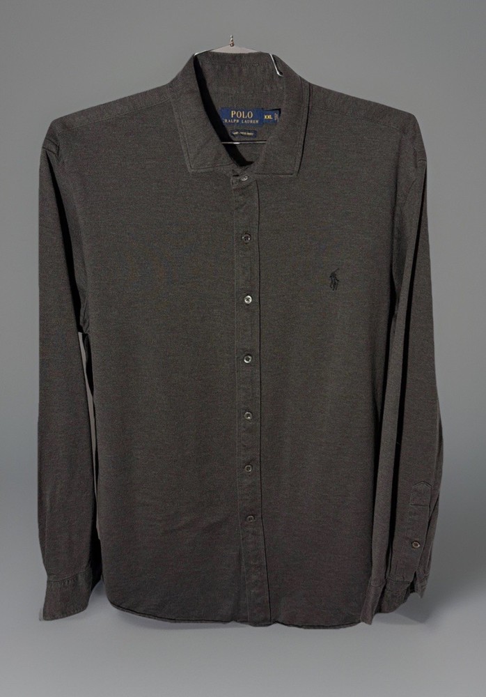 Polo Ralph Lauren Button Up Shirt Mens XL Dark Gray Knit Dress Shirt Black Pony