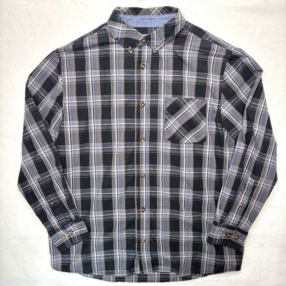 VTG Field & Stream Button-Down Shirt Blue & Gray Long Sleeve Cotton Men’s Large