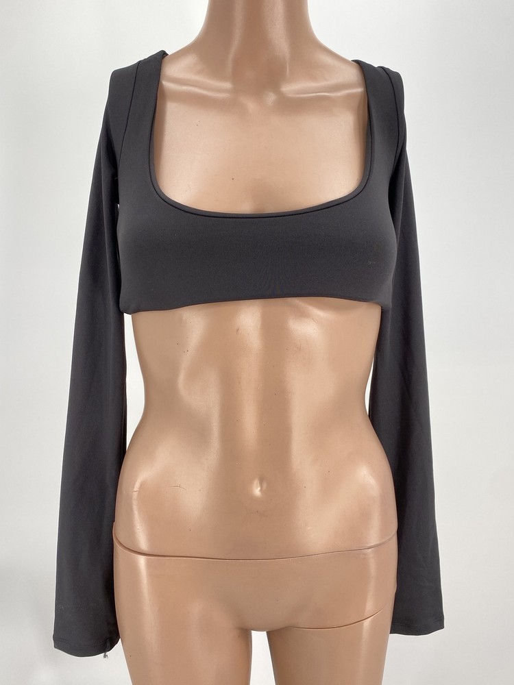 ATFIRSTSIGHT Womens Crop Top Black Size XS-S At First Sight Puffy Long Sleeve