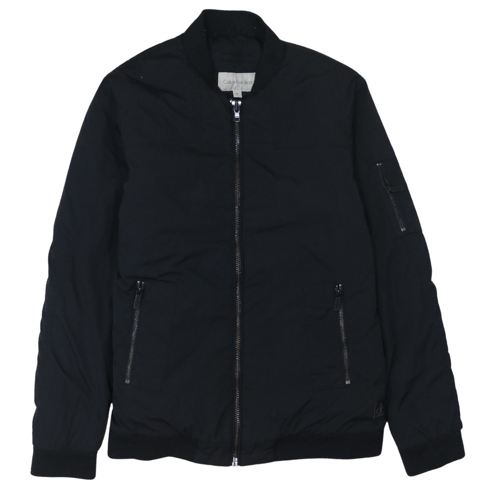 Calvin Klein Mens Bomber Jacket Black Zip Pockets Lightweight Windbreaker M