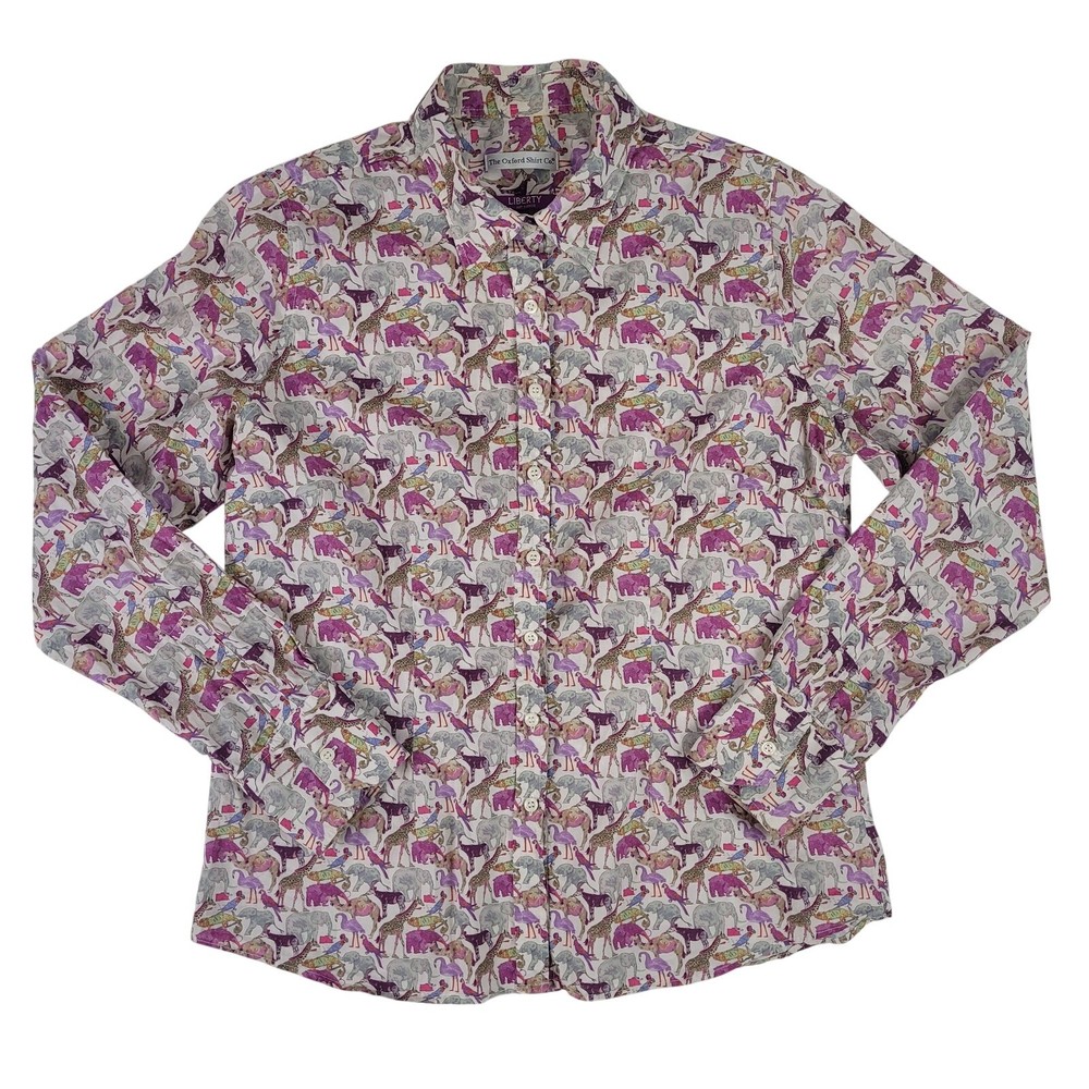 Liberty of London Fabric Button Down Shirt Colorful Animals Women's Sz XS