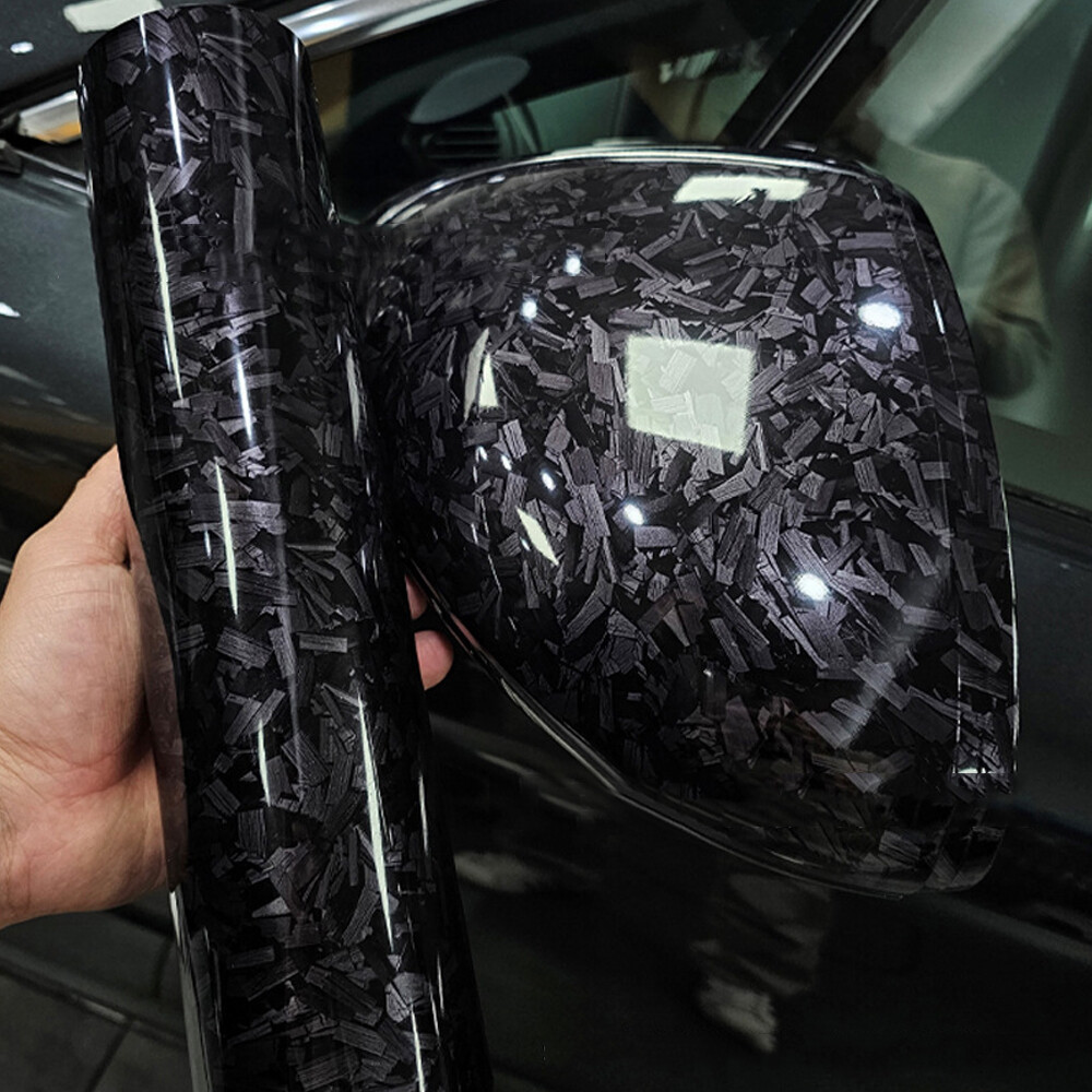 Forged Gloss Carbon Fiber Black Car Vinyl Wrap Air Release Sticker Sheet Film