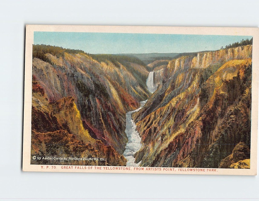 Postcard Great Falls Of The Yellowstone From Artist Point Wyoming USA
