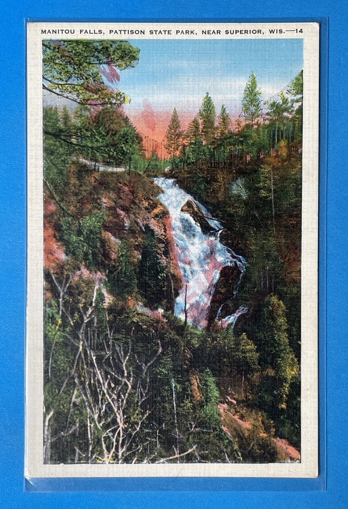 Manitou Falls Pattison State Park Wisconsin Vintage Postcard UNUSED
