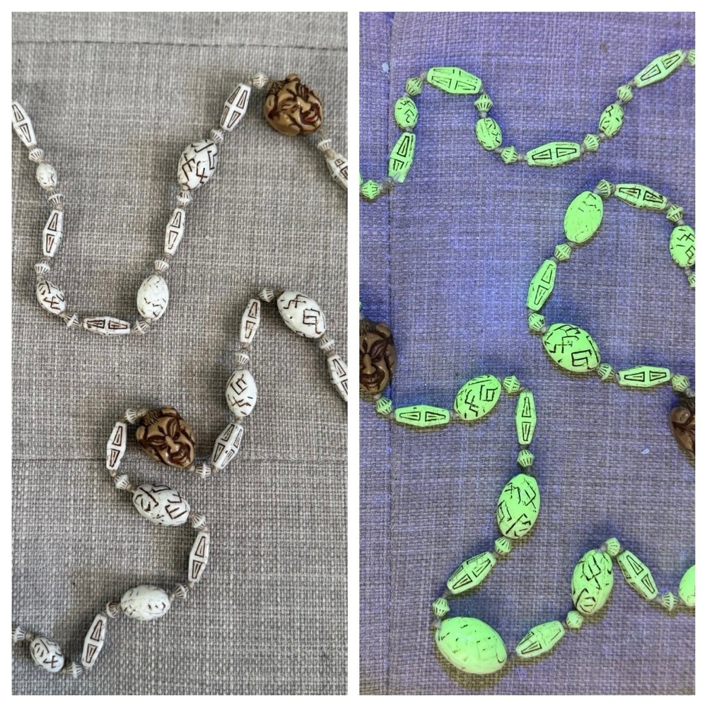 Antique Neiger Brothers Egyptian Uranium Czech Glass Bead Necklace - 40” Length
