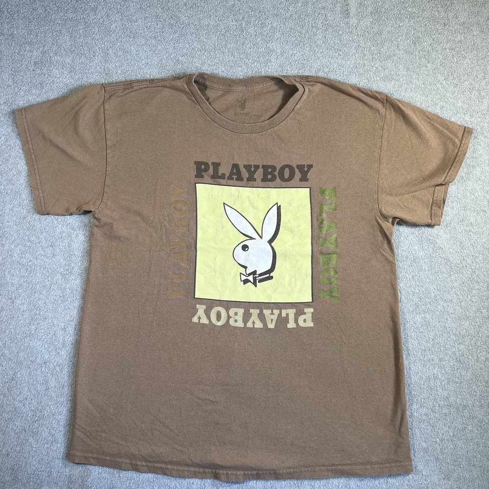 Playboy T Shirt Mens M Brown Graphic Bunny Logo Cotton Jersey
