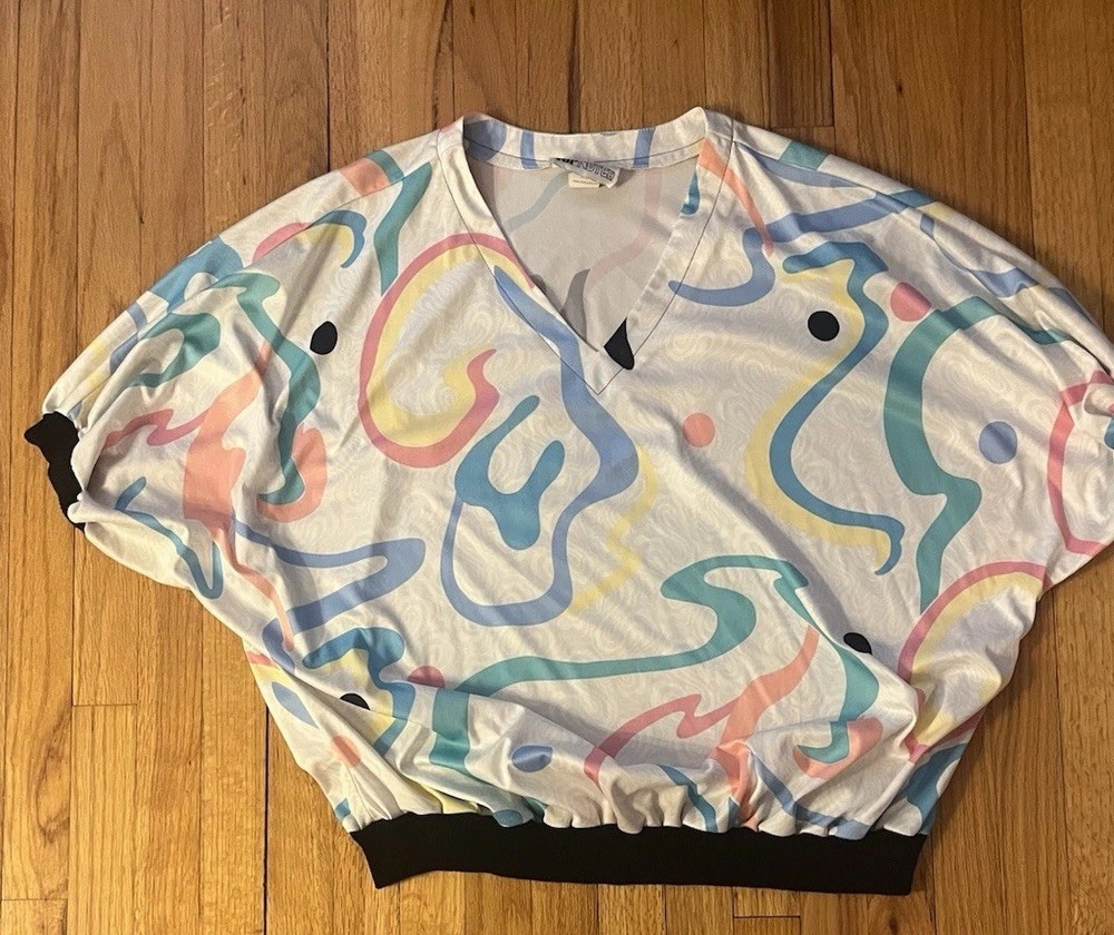 80s Top Notch Women Plus 32W Knit Geometric Pastel Colors Vintage Shirt