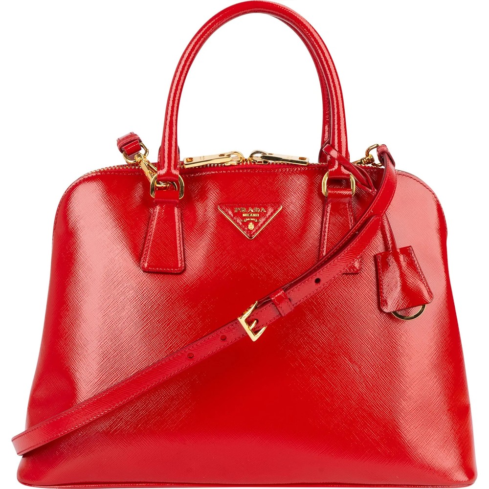 Prada Patent Saffiano Vernice Promenade Handbag Bag