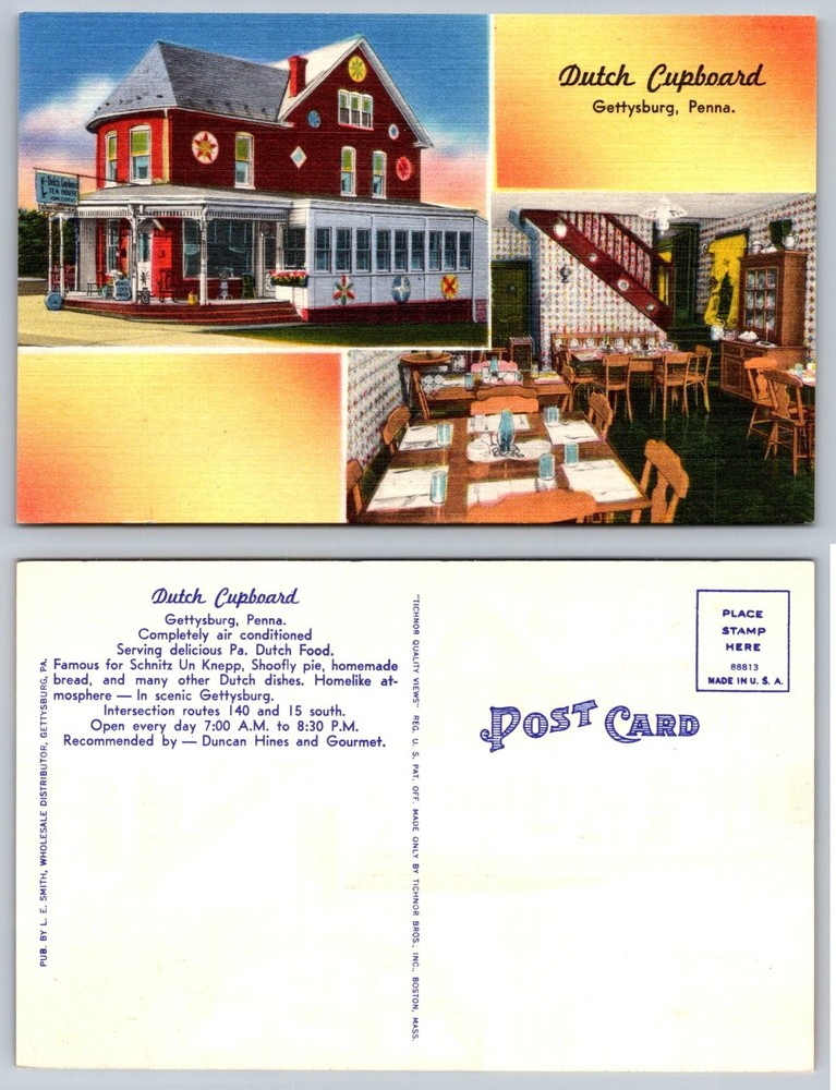 Dutch Cupboard Restaurant Gettysburg PA Linen Postcard Tichnor Bros