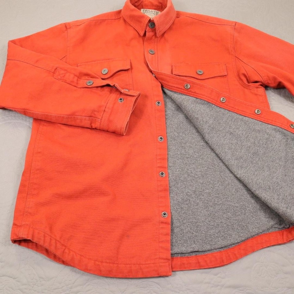 Duluth Trading Co Jacket Shirt Mens Medium Orange Canvas Lined Snap Workwear