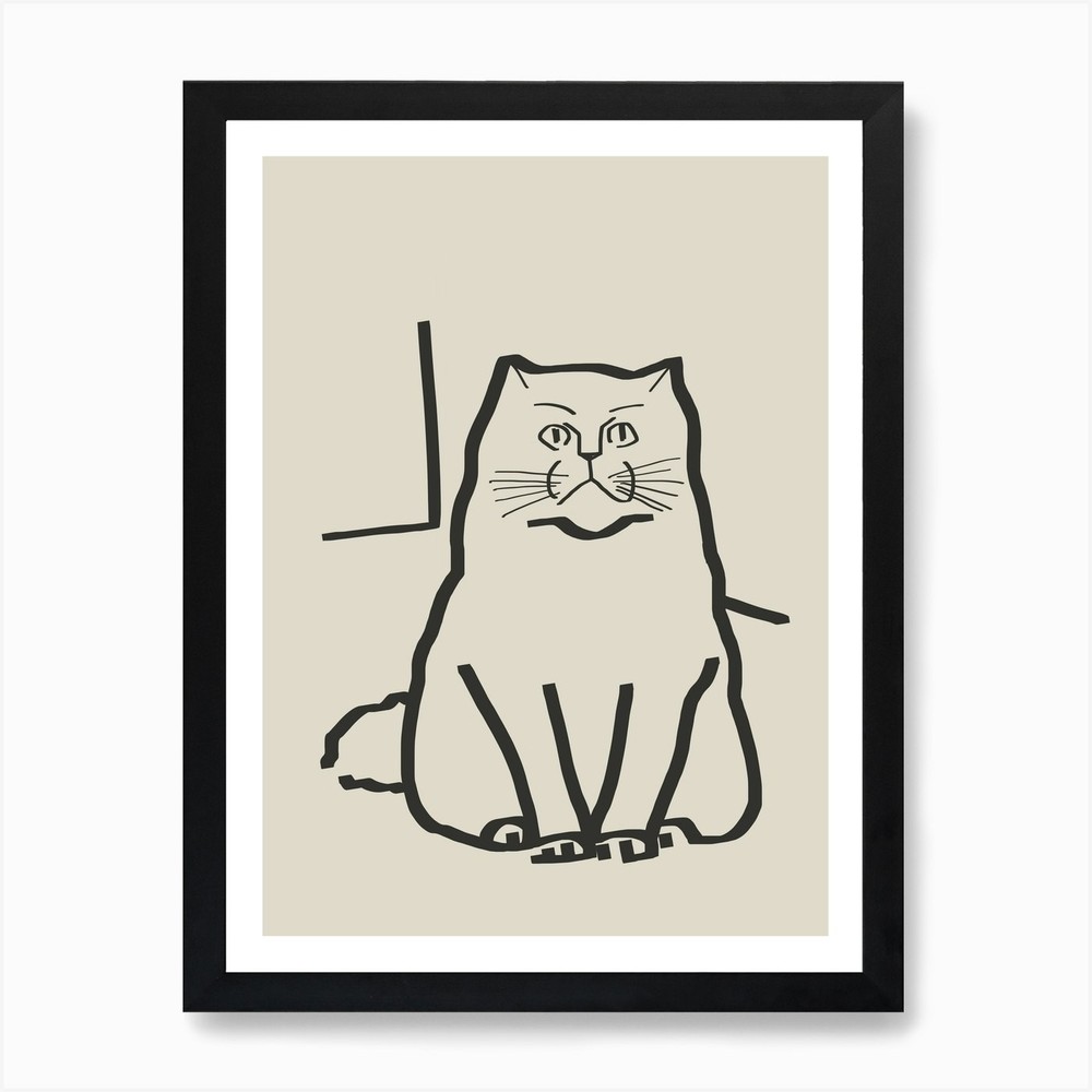 Framed Line Art Cat Drawing 7 Canvas Print Wall Art Poster