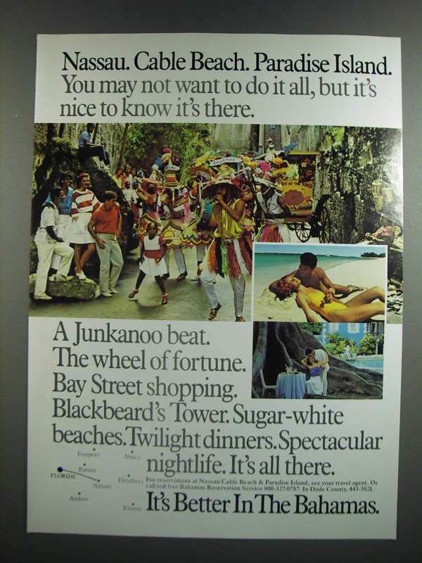 1986 Bahamas Tourism Ad - Nassau. Cable Beach. Paradise Island