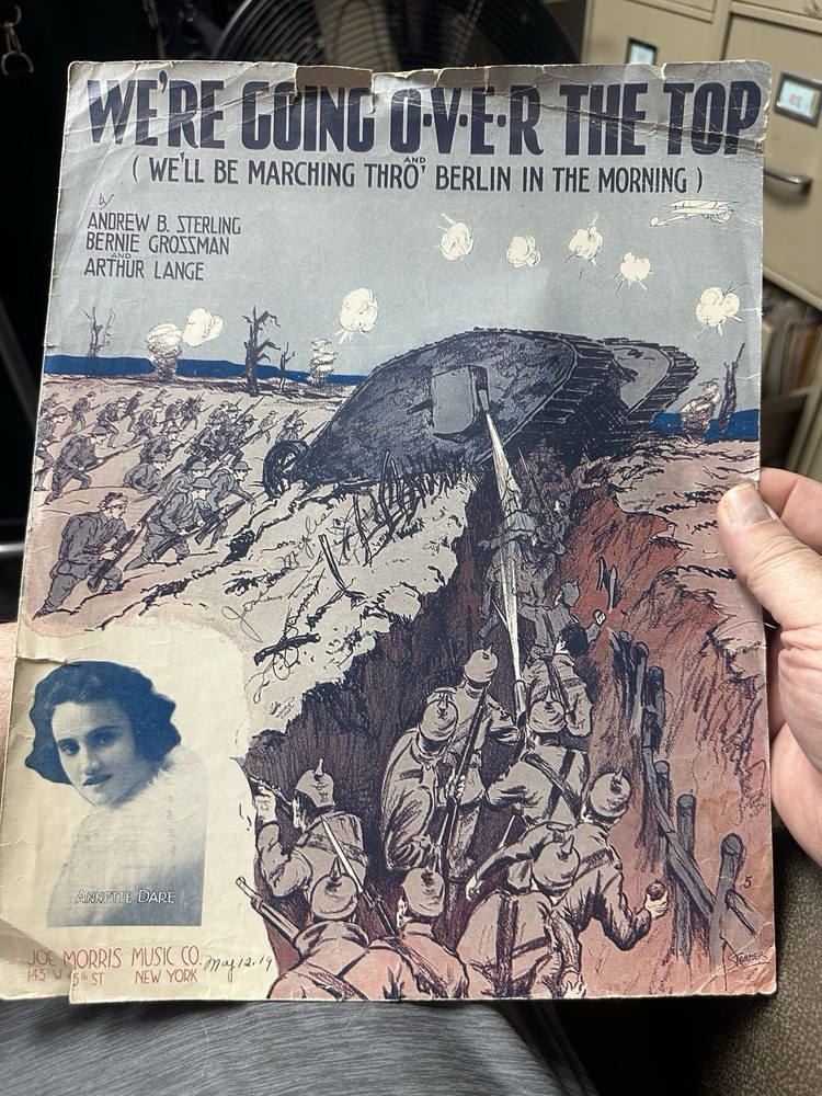 1918 11x14 WW1  Sheet Music We’re Going Over The Top