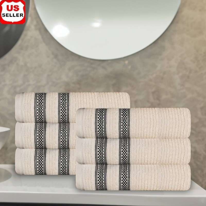 Zero Twist Cotton Hand Towel Set of 6 Quick Dry Ribbed Absorbent Durable New