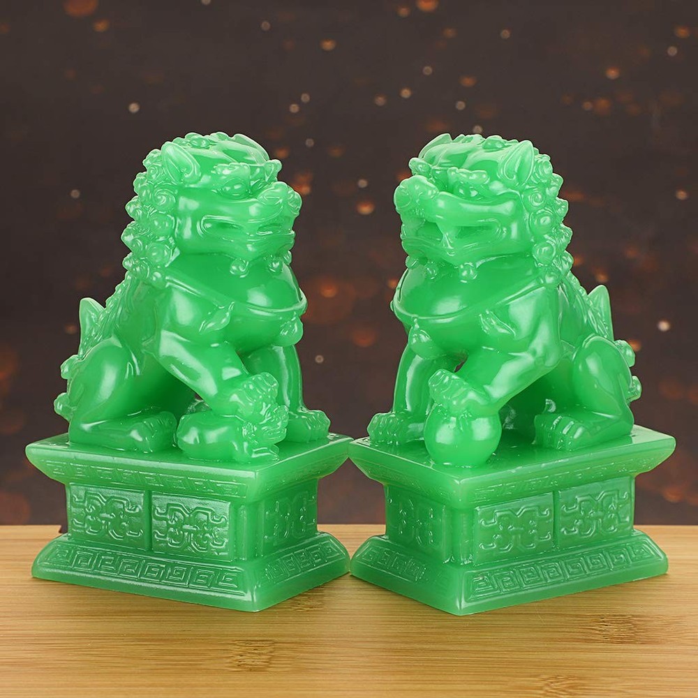 Feng Shui Prosperity Pair of Fu Foo Dogs Guardian Lions Traditional Chinese Stat