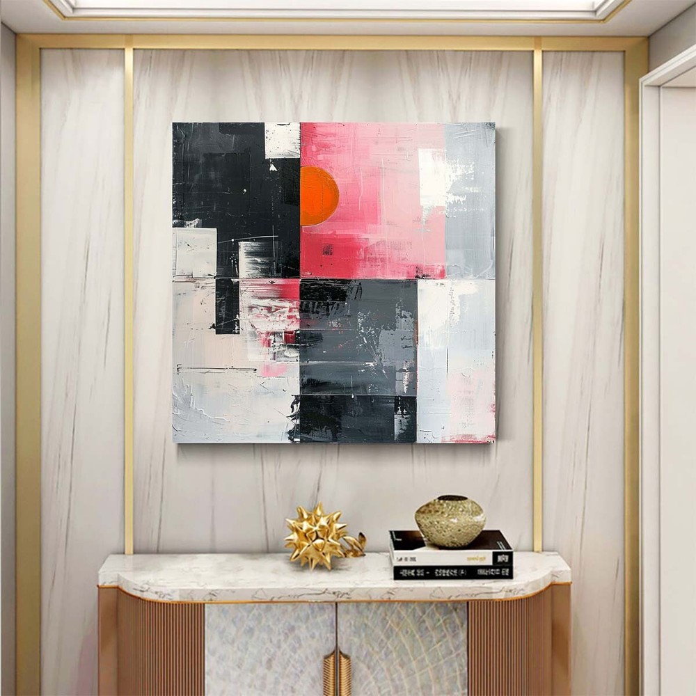Abstract Oil Painting Thick Textured Hand Painted On Canvas Wall Art Pink Black