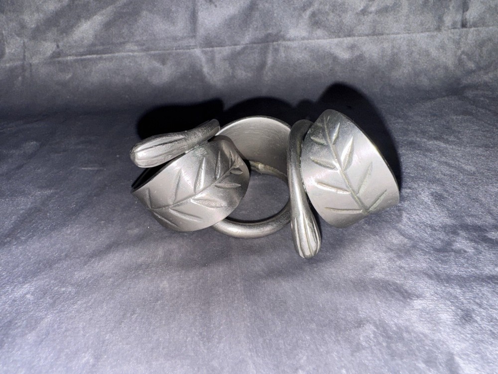 Vintage Pewter Napkin Rings Spiral Leaf Set of 3 Rustic Metal Tablescape Decor