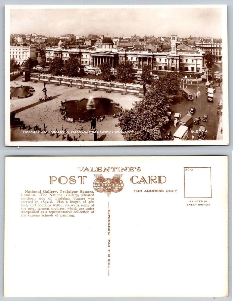 Vintage RPPC London Trafalgar Square National Gallery Valentine's Postcard