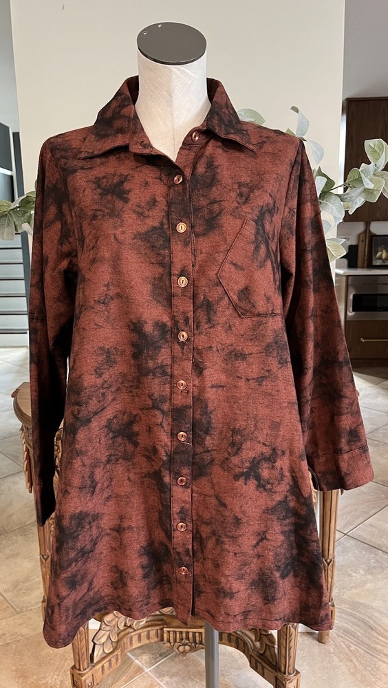 Yea Women S/M Tie Dye Cotton Button Front Long Sleeve Tunic Top F