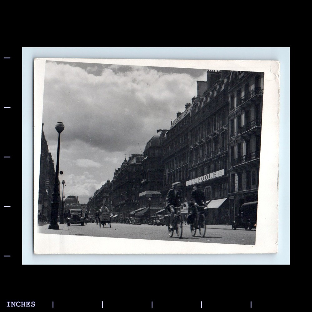 Old Vintage Photo FRANCE STREET SCENE BICYCLISTS CLASSIC CAR L'EPOQUE