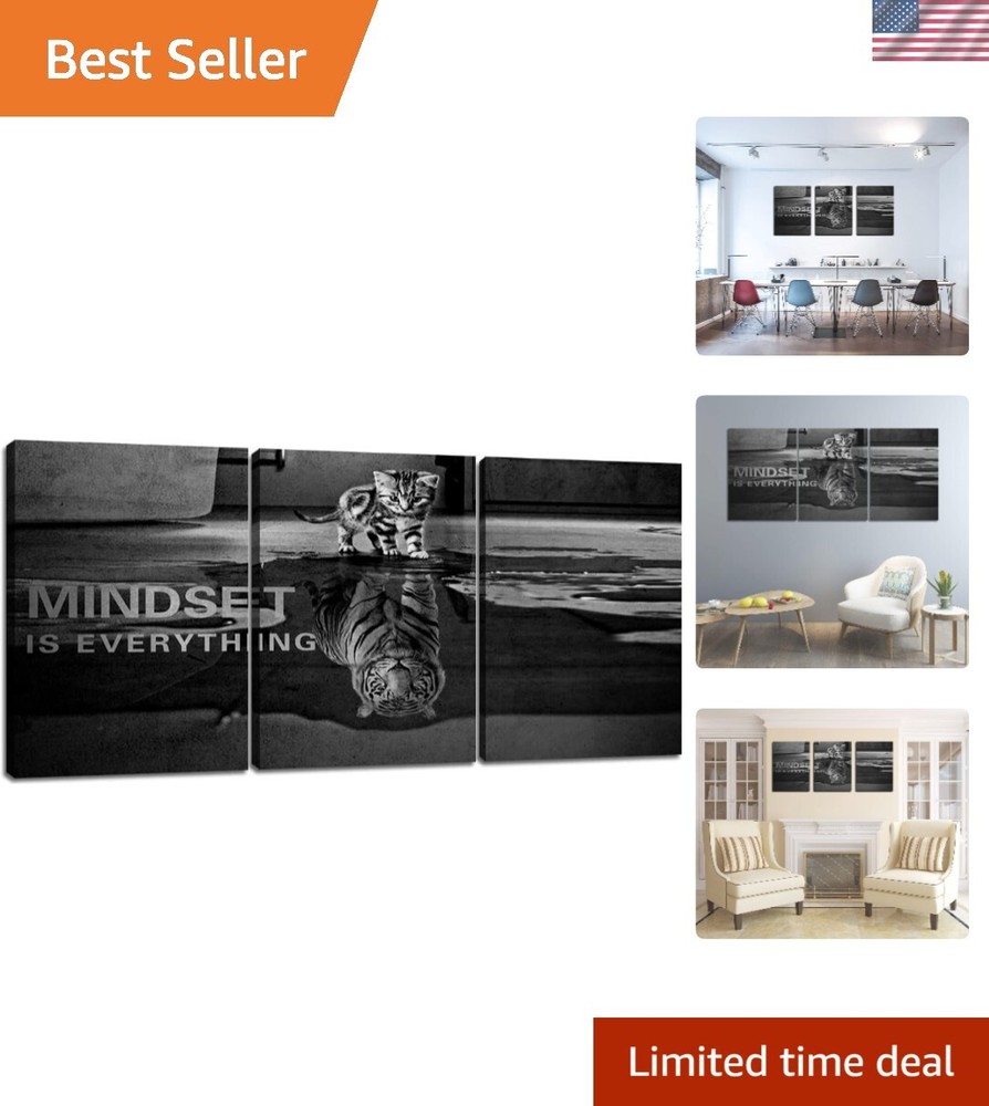 3 Panels Mindset is Everything Motivational Canvas Wall Art Inspirational Ent...