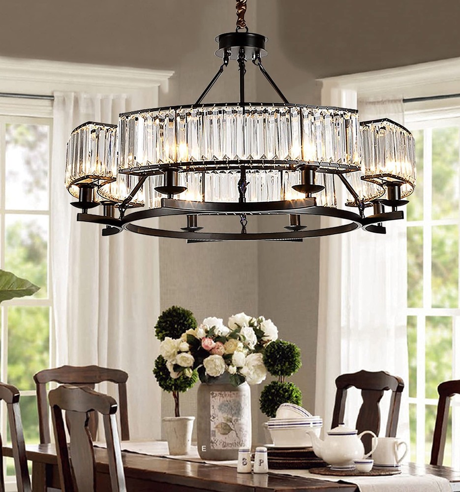 Farmhouse Crytal Chandeliers Dining Room Pendant Light Fixture Black Chandeli...