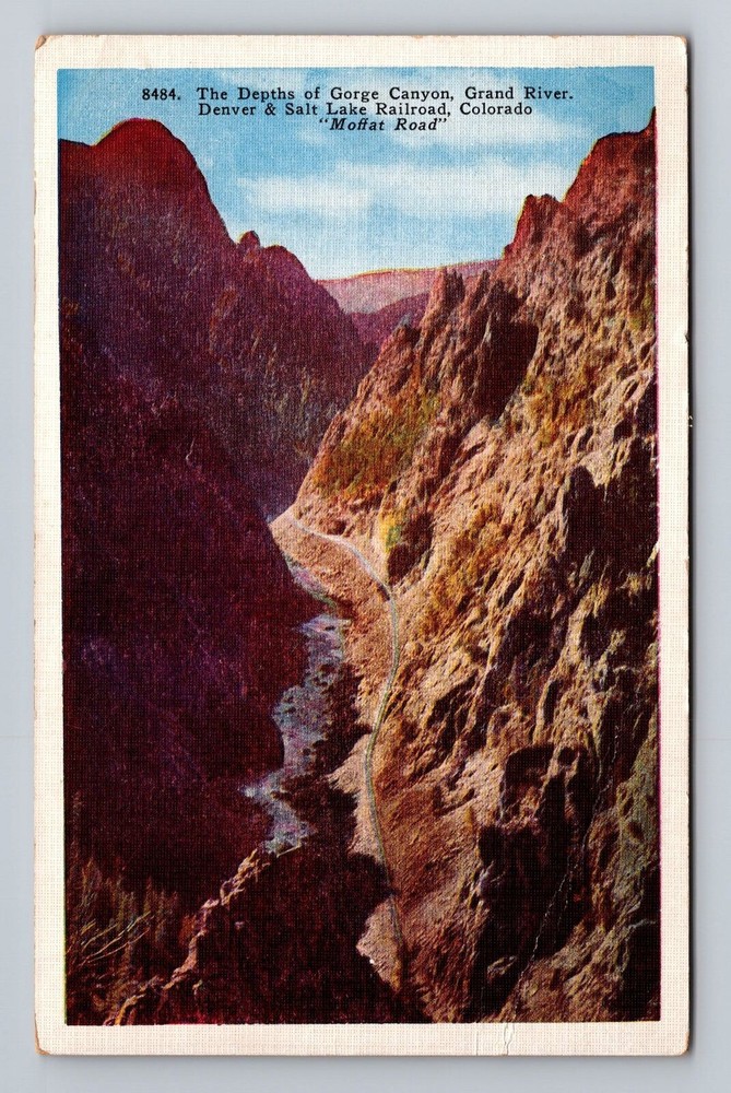 Depth of Gorge Canyon Grand River Denver and Salt Lake Railroad Vintage Postcard
