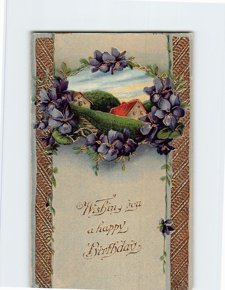 Postcard Embossed Floral Art Print Birthday Greeting Card