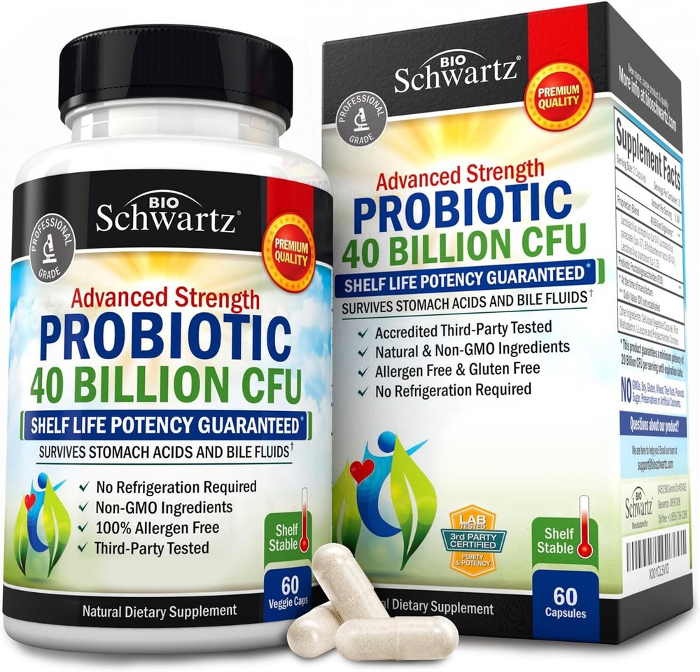 Daily Probiotic Supplement 40 Billion CFU Gut Health Complex Astragalus, 60 ct