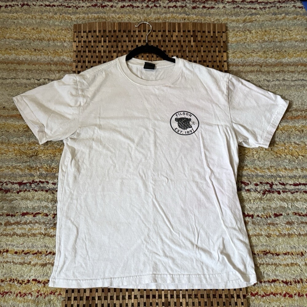 CC Filson Grizzly Bear T Shirt Tee Crew Neck White Men's Size Medium M