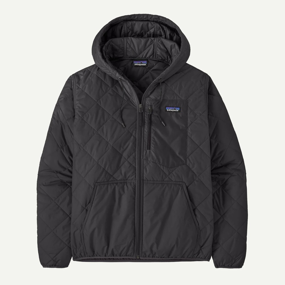 Patagonia Men's Diamond Quilted Bomber Hoody, Windproof & Water Resistant, Black