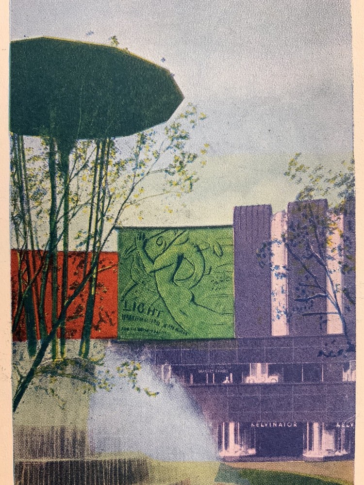 VNTG Linen Postcard Circular Court Electrical Building 1933 Chicago World’s Fair