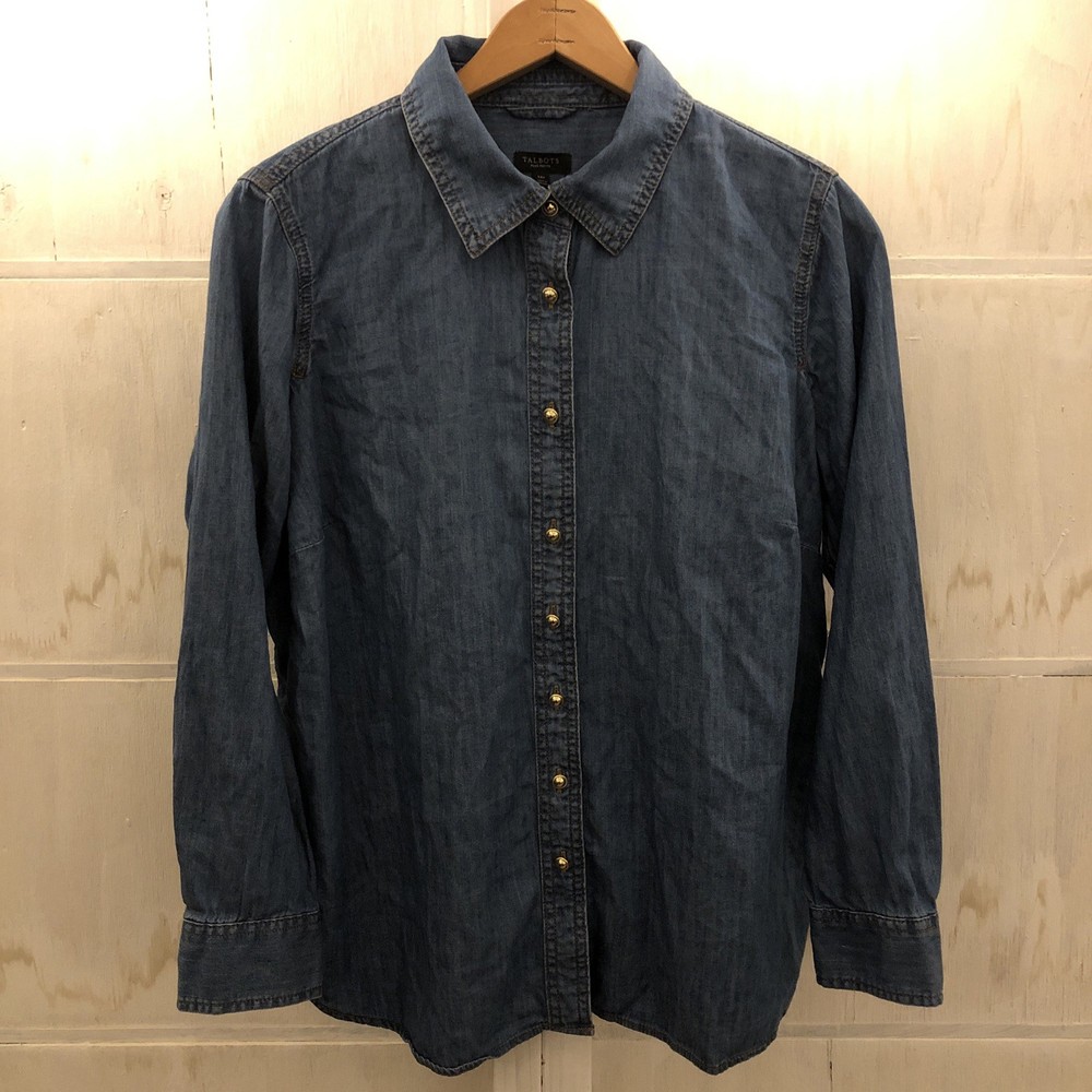 Talbots Plus Size 1Xp Denim Chambray Button Up Women’s Top Shirt Classic Casual