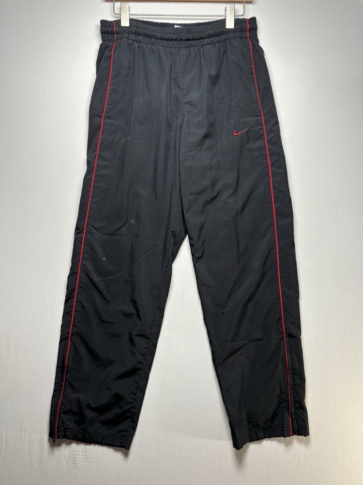 Vintage Nike Track Pants Mens Medium Black Athletic Windbreaker Ankle Zip