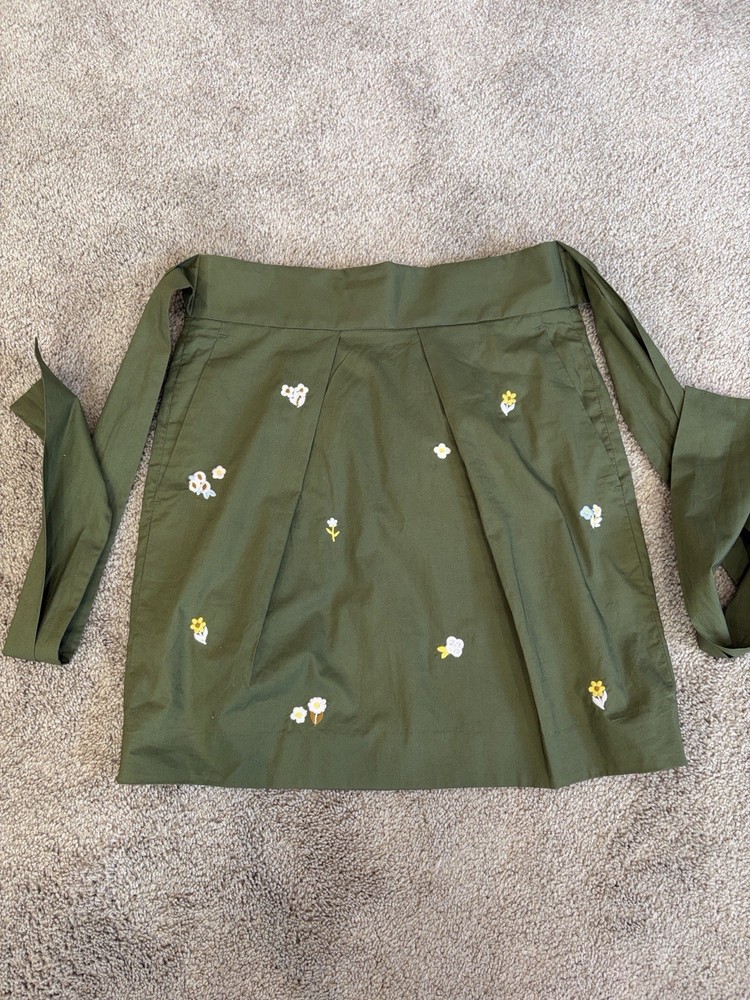 J.CREW Floral Embroidered Pleated Mini Skirt Green Cotton Zip G9054 Size 00