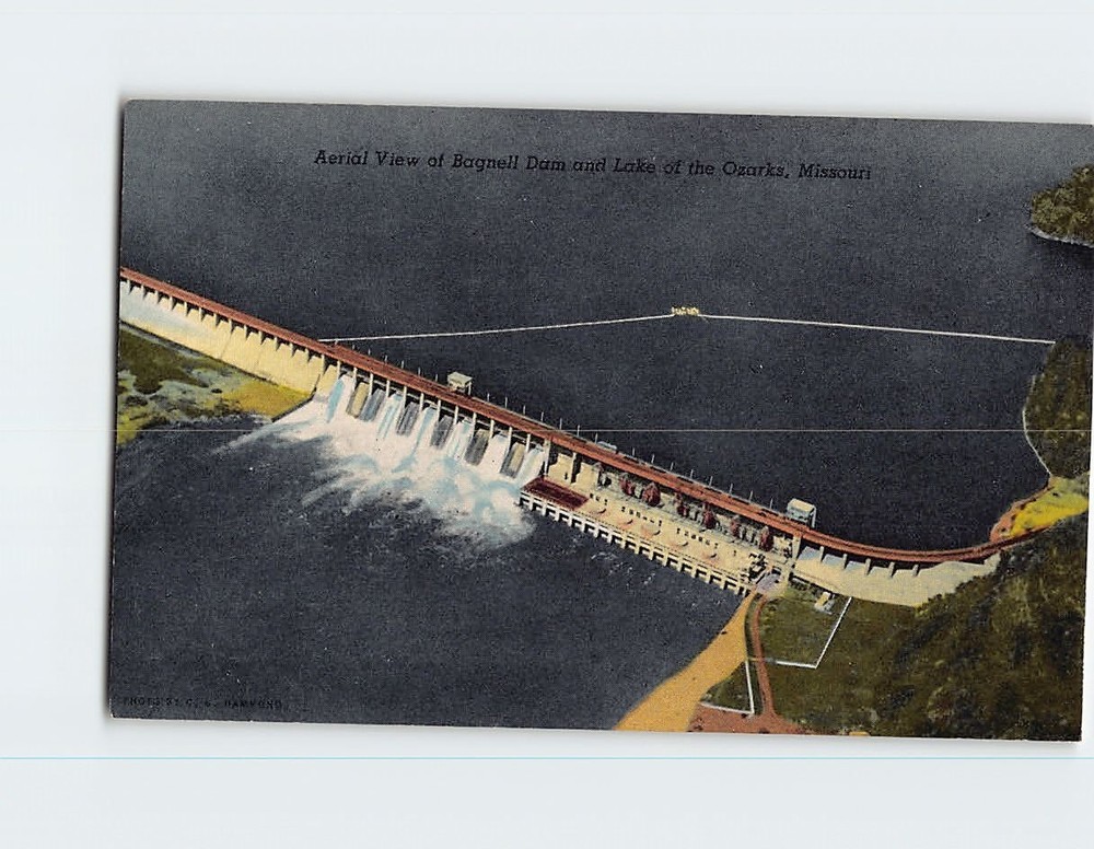 Postcard Aerial View Bagnell Dam Lake of the Ozarks Missouri USA