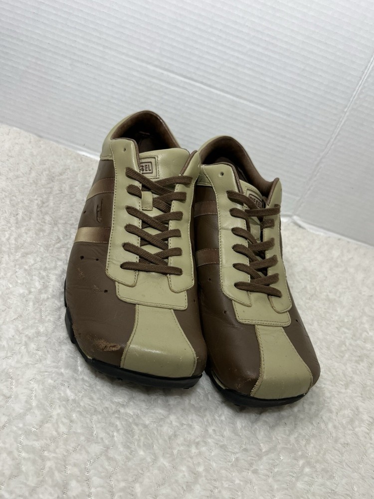 Vtg Diesel Evelyn Men’s 12 Cream Brown Leather Lace Trendy Square Toe Sneaker.